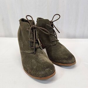 Toms LUNATA Women's Lace Up Booties Suede Olive Green Size 6.5